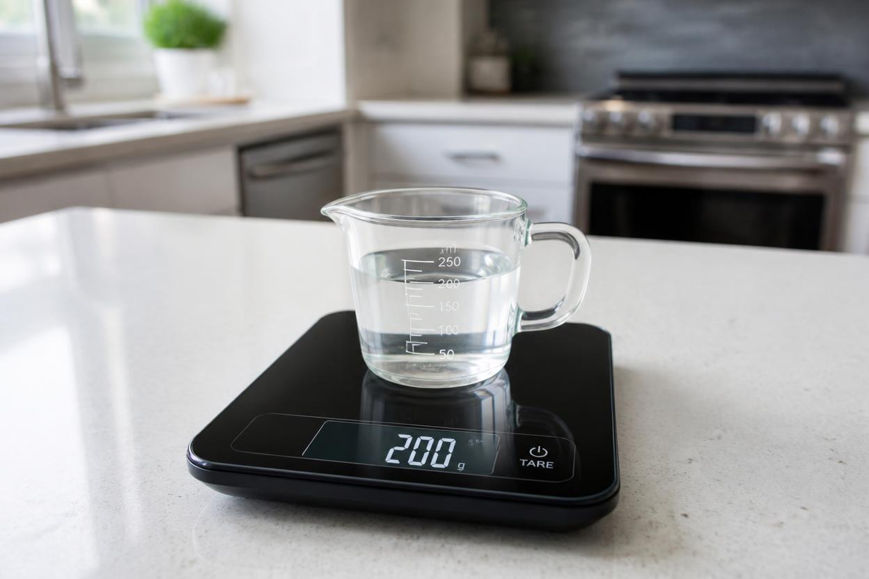 digital scale measuring liquid in milliliters for accurate 200 ml to cup conversion