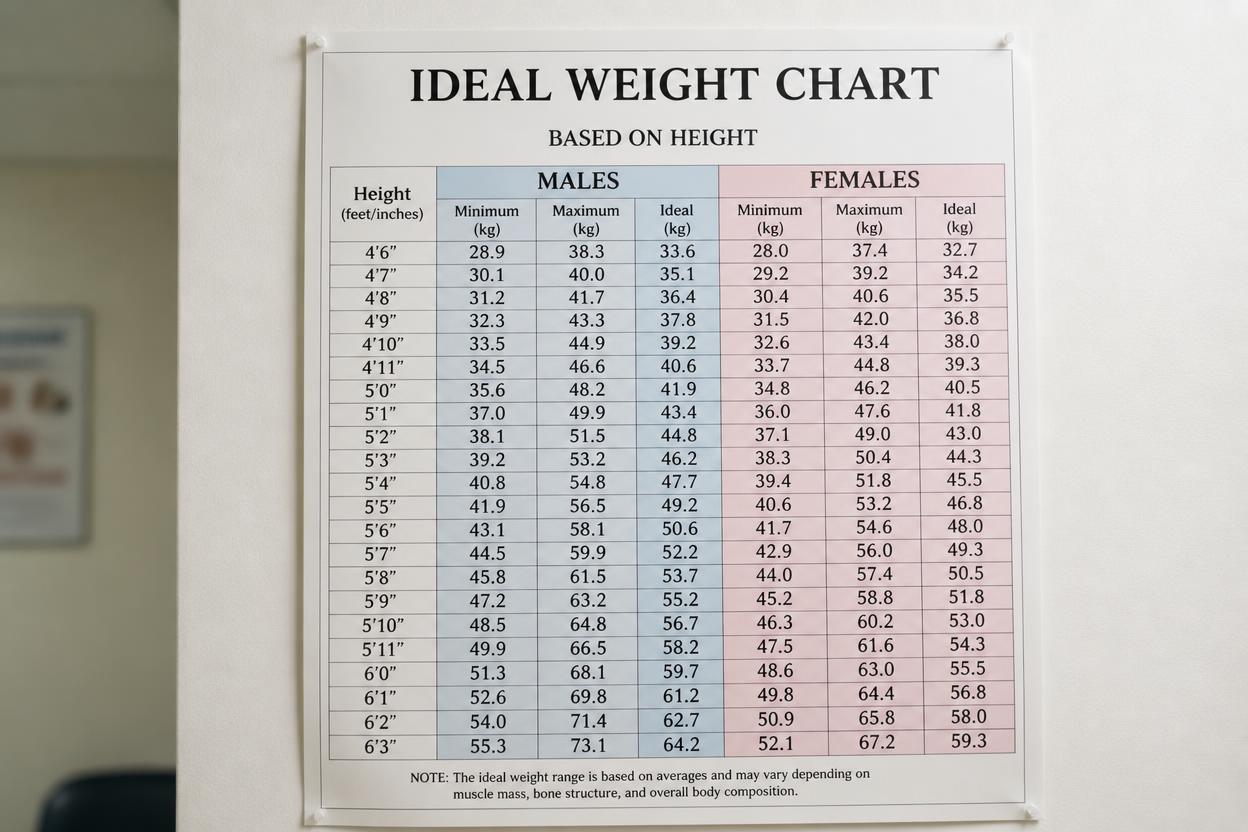 height and weight chart for women and men showing ideal weight range by height