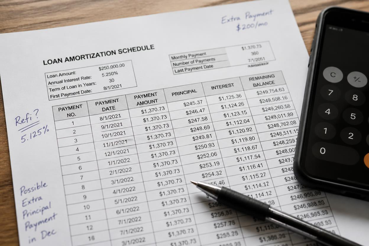 Personal loan for bad credit — amortization schedule showing monthly principal and interest breakdown