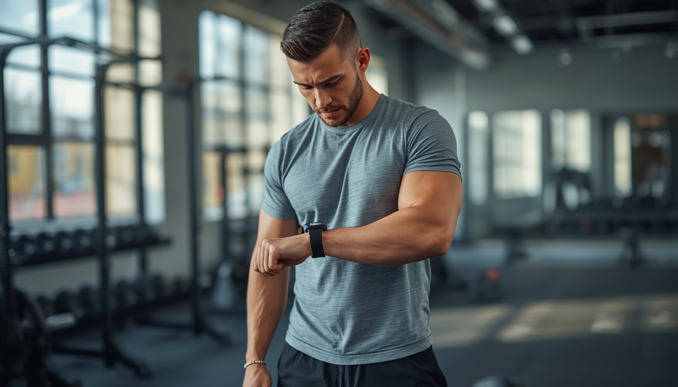 accurate BMR calculator — gym athlete checking fitness tracker wristwatch