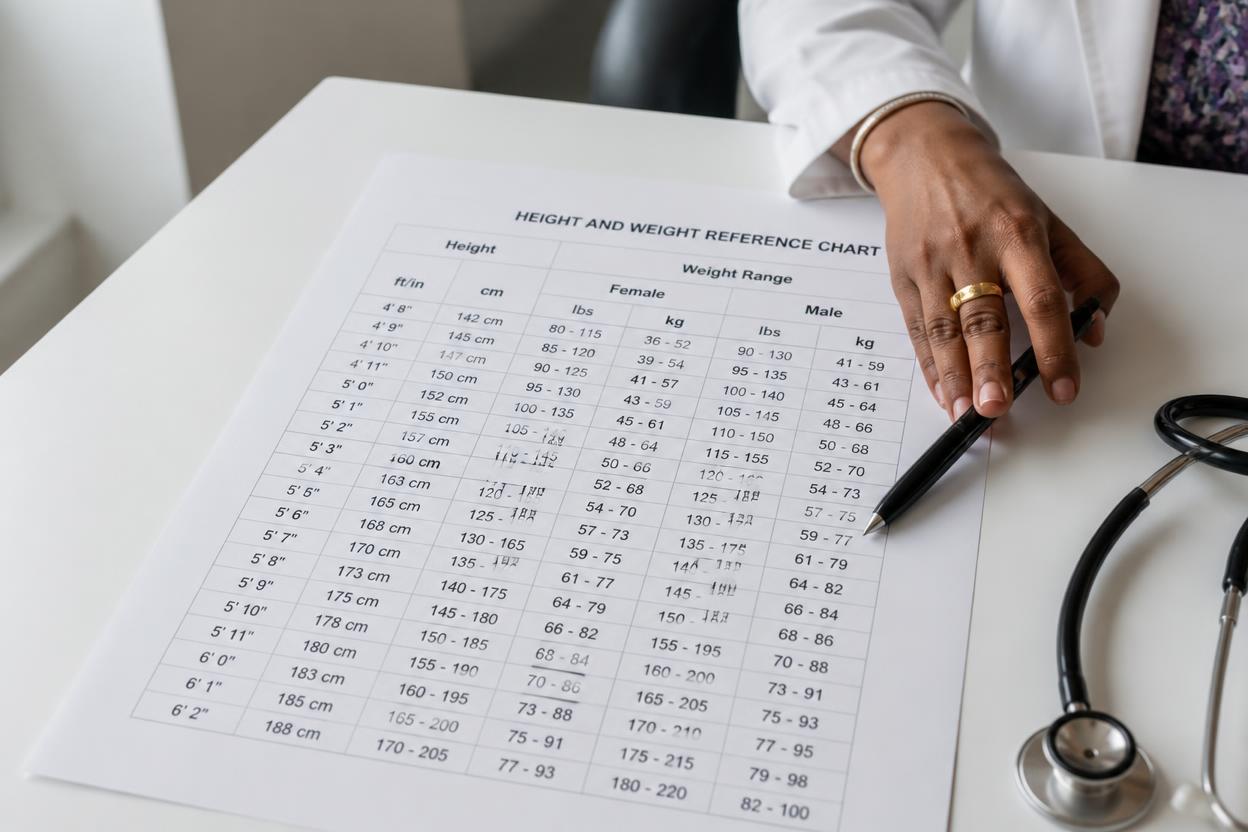 Height and weight chart showing what is considered a short height for men and women