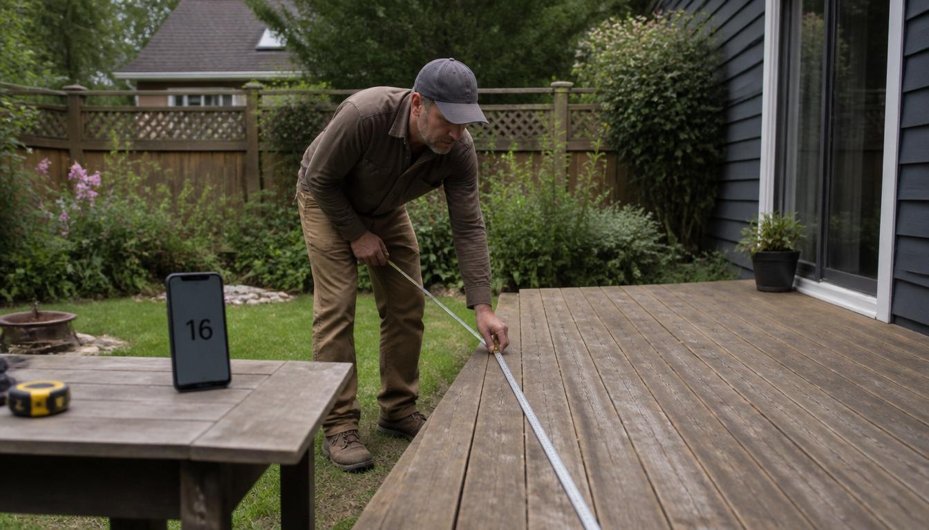 how to convert meter to feet: measuring an outdoor deck with a tape measure