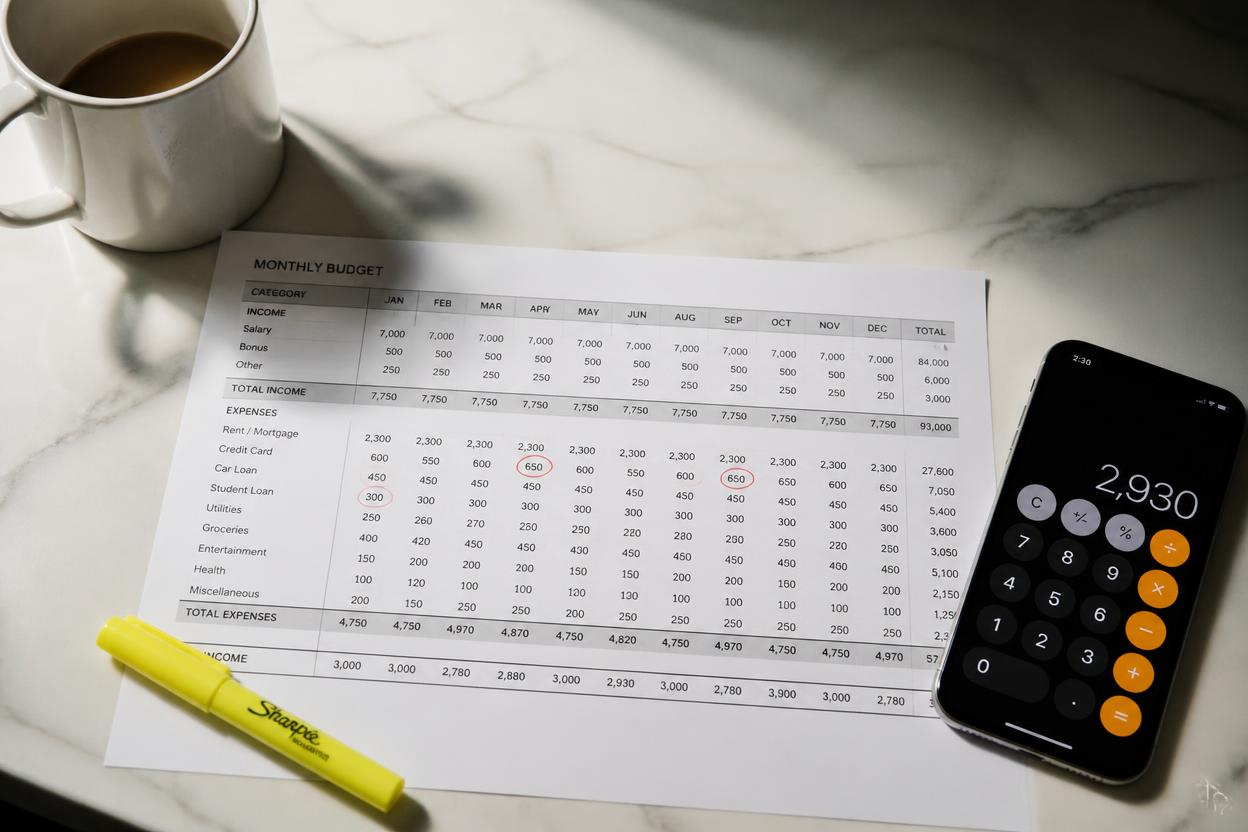 debt to income ratio examples showing monthly debt and income breakdown