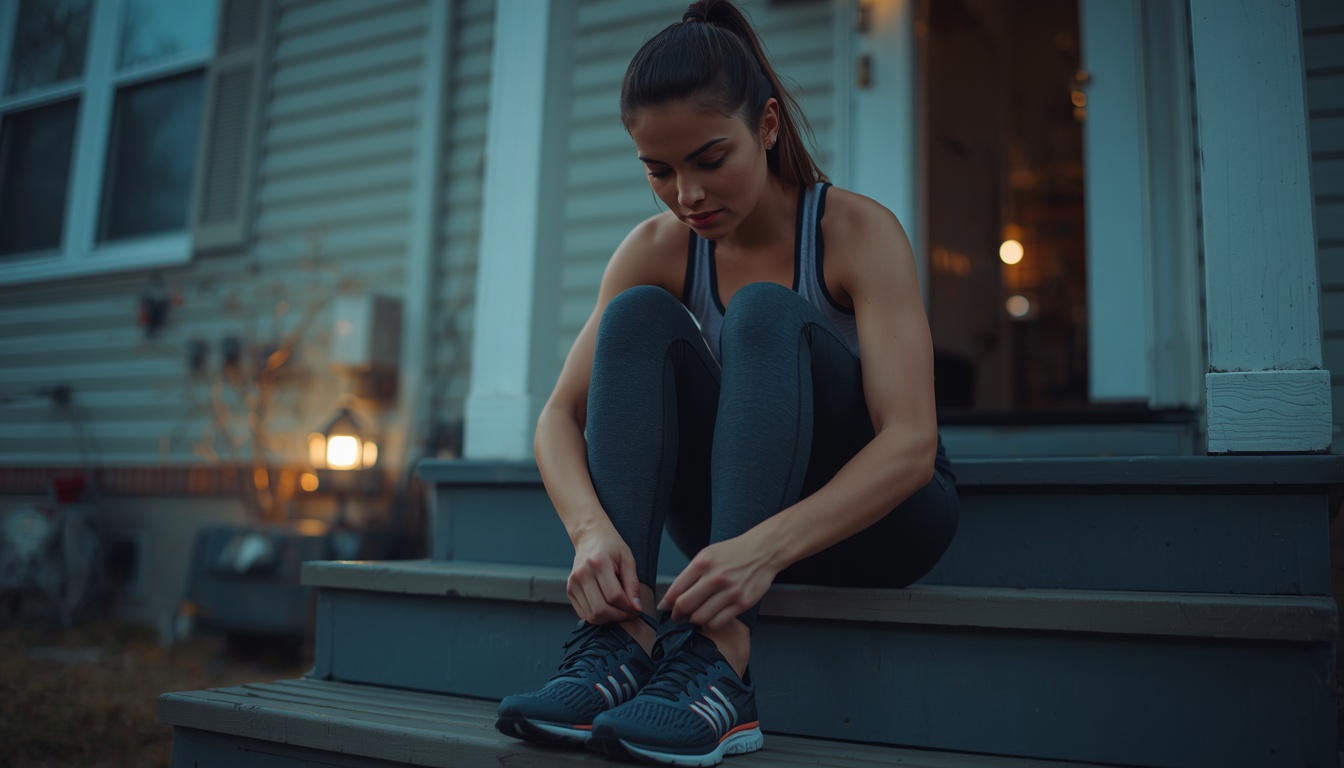 diet motivation, woman lacing up shoes for an early morning routine