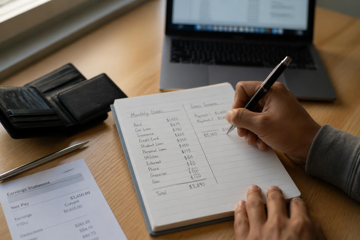 debt to income ratio formula shown on a financial planning worksheet