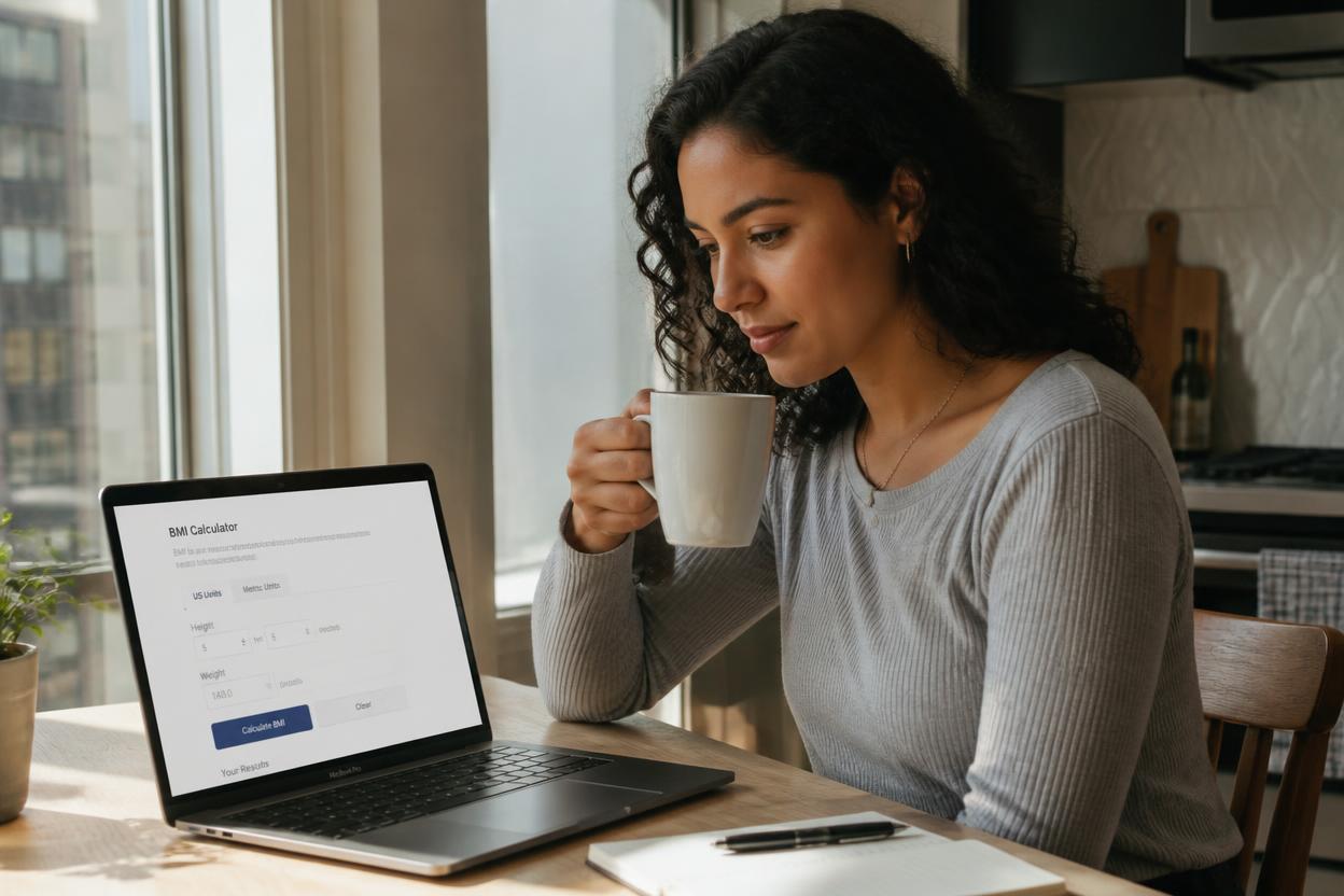 Person checking what is considered a short height using an online health calculator