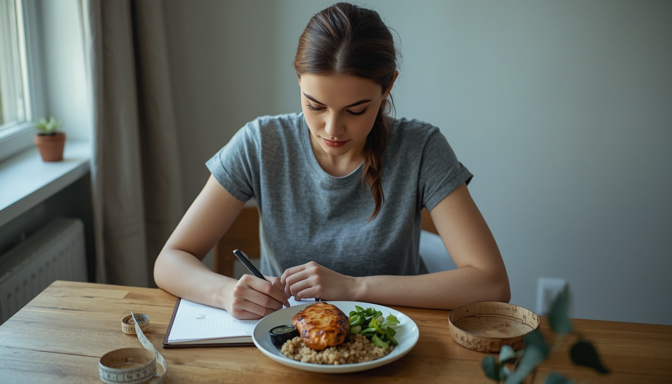why bmr is important - woman tracking a balanced meal alongside her calorie numbers
