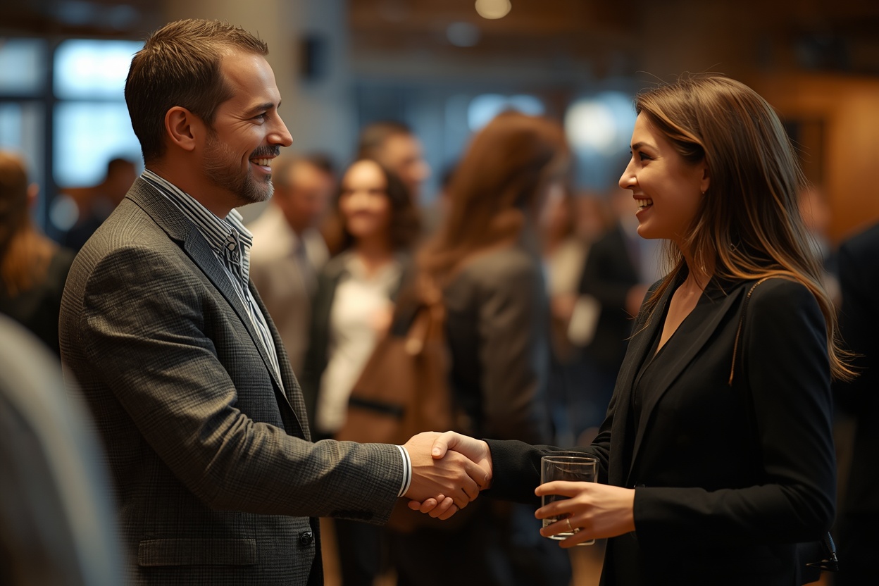 Two people meeting and shaking hands — illustrating why you forget names during first introductions