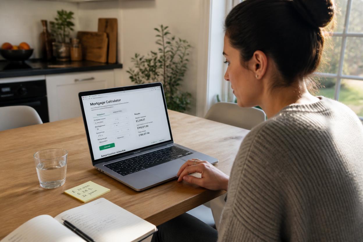 calculate debt to income ratio for mortgage using an online calculator on a laptop
