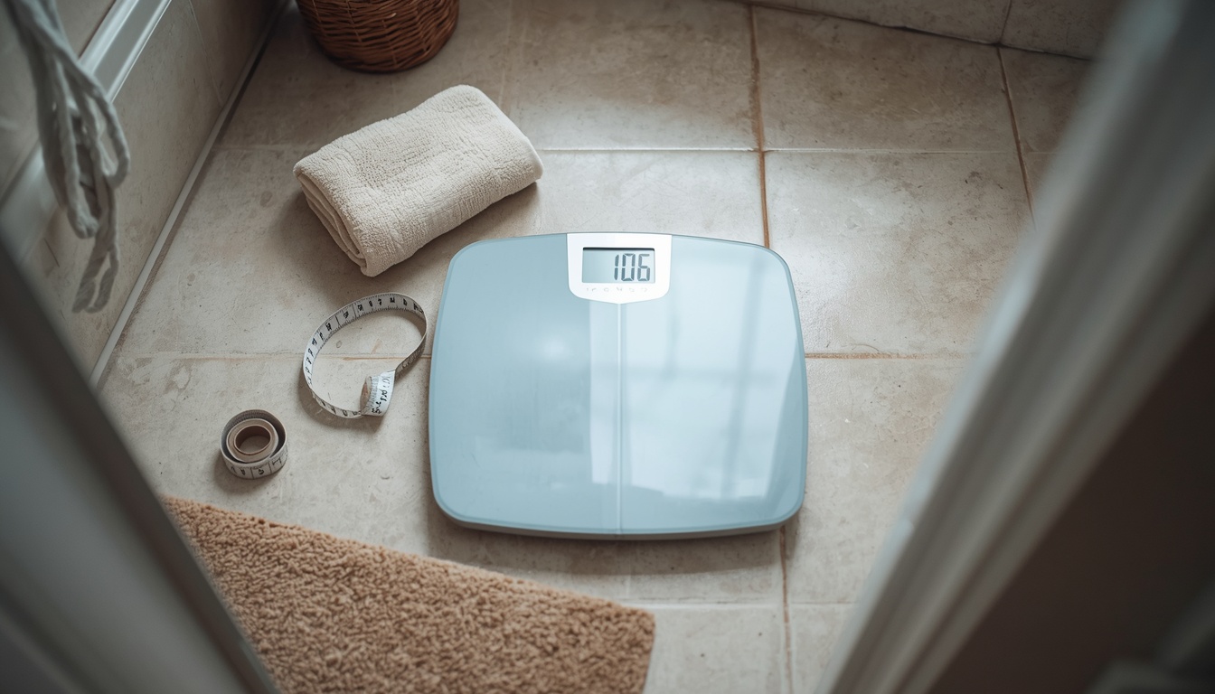 figure out your bmi: scale and tape measure used to gather height and weight