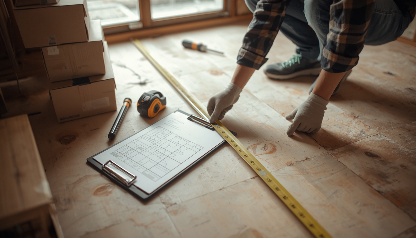 how to figure out square footage for flooring — contractor measuring a subfloor