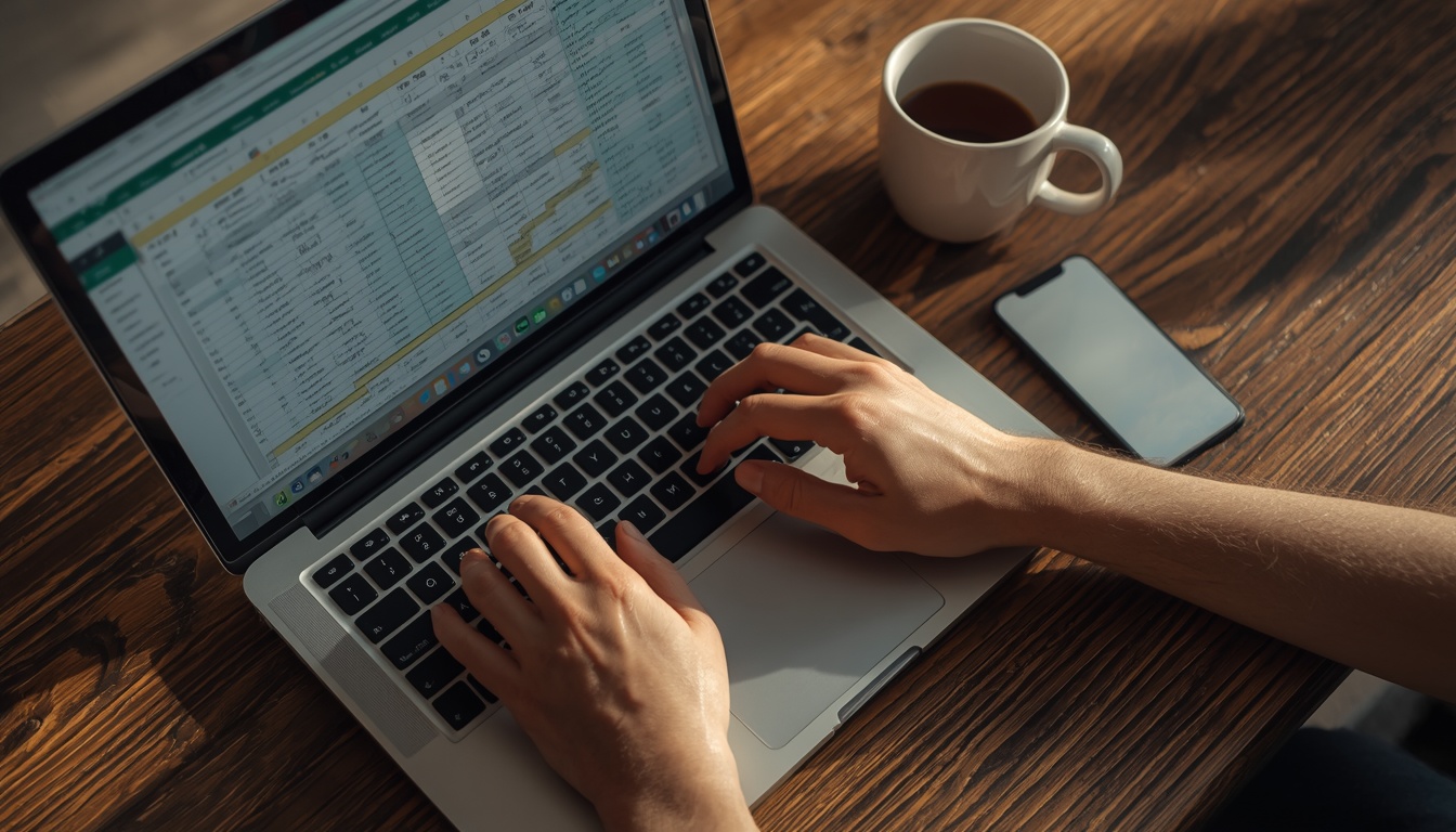 how to calculate percent change — hands entering a formula into a spreadsheet on a laptop