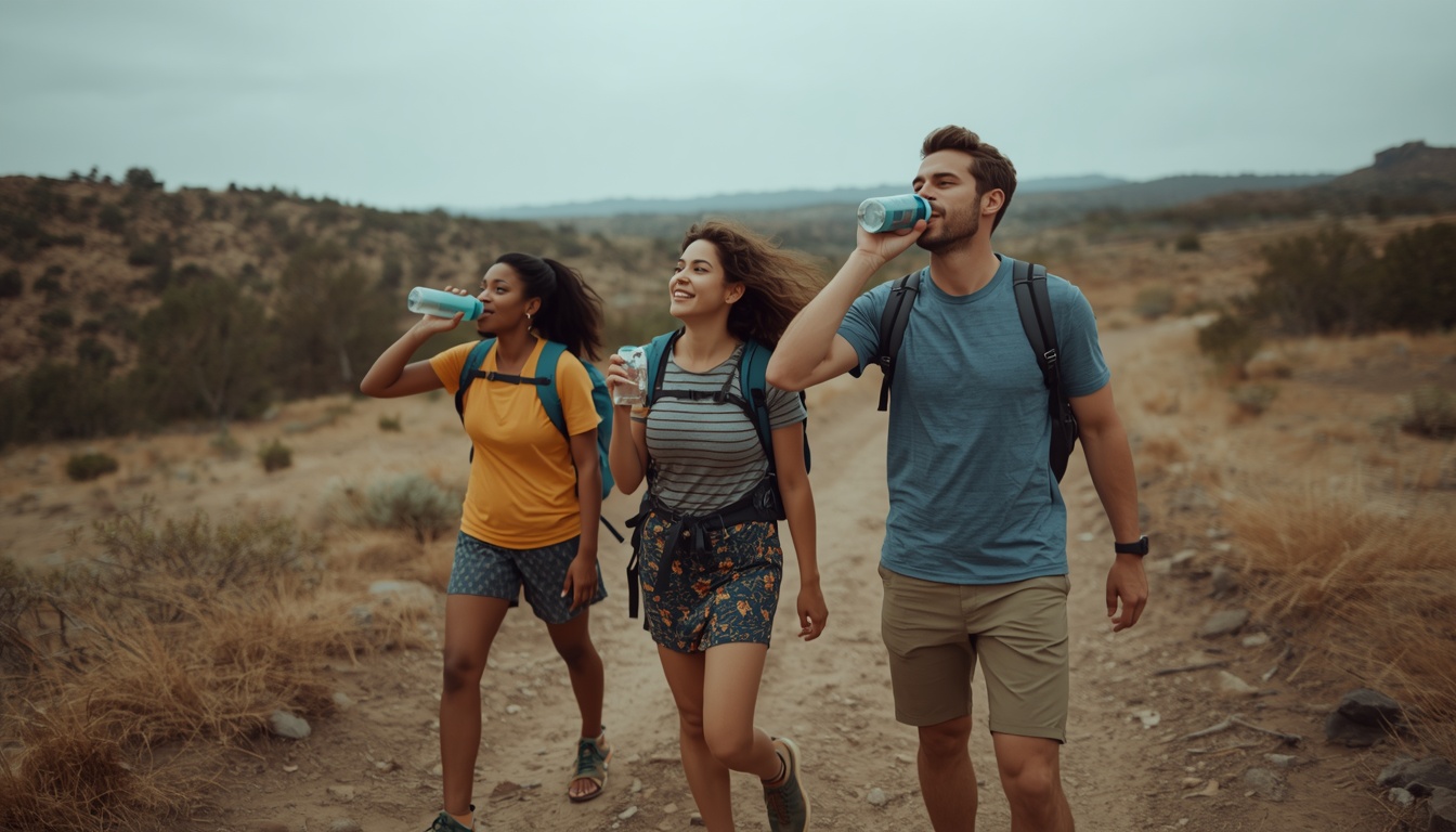 how much water you should drink based on your weight — friends staying hydrated on a hike