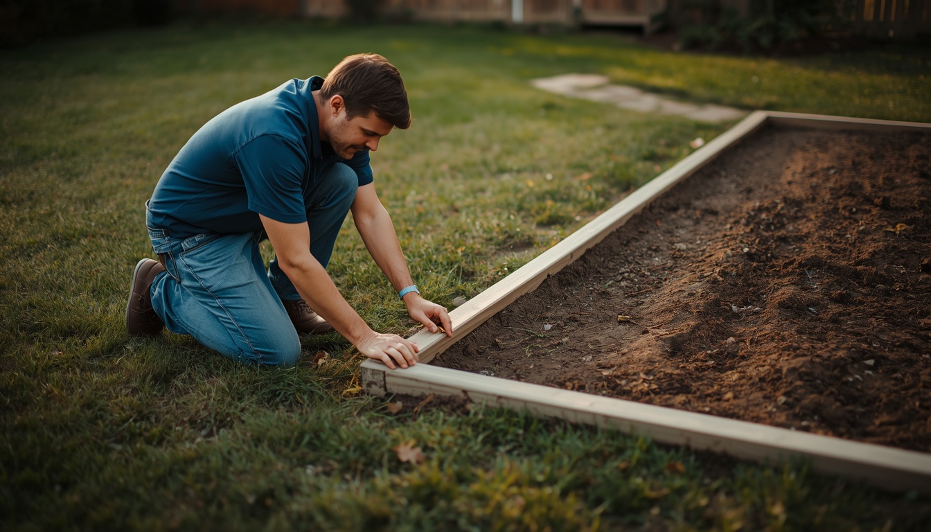 how do you find out the perimeter of a rectangle: homeowner measuring a rectangular garden bed