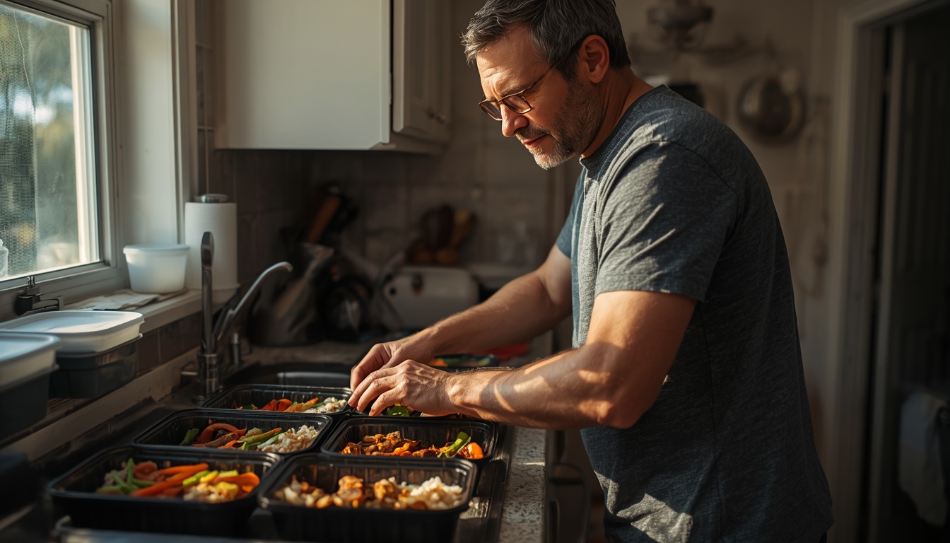 how many calories should i eat a day: meal prep containers for a muscle-gain calorie surplus