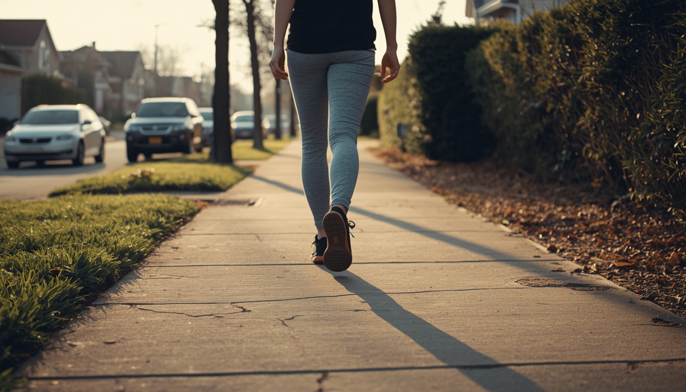 how many calories should i eat a day: person on a morning walk after hitting their calorie target