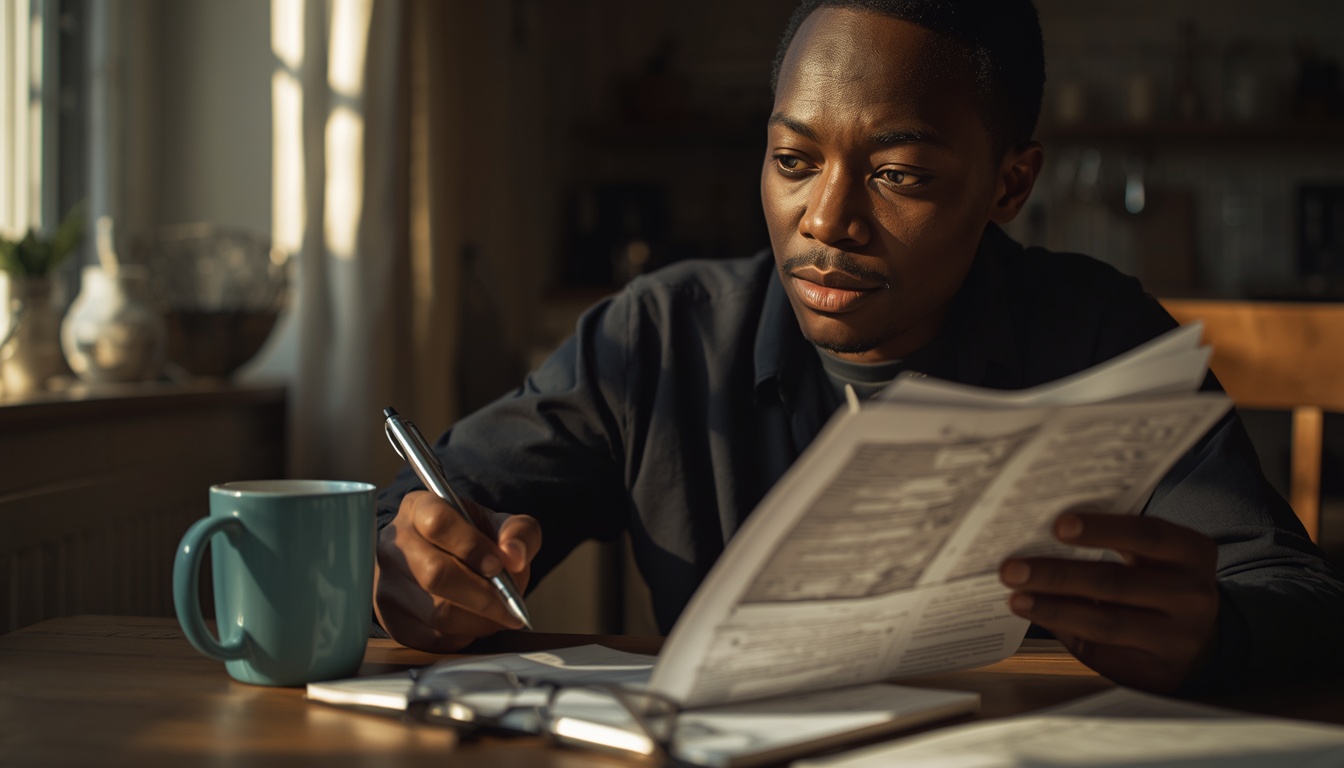 how to calculate percent change — person reviewing monthly numbers by hand at a kitchen table