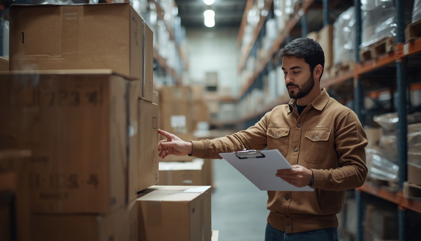 surface area of cube real-world example: warehouse worker checking storage box dimensions on a clipboard