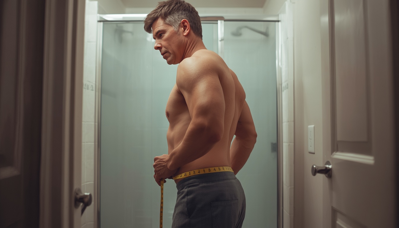 how to calculate hip to waist ratio — man measuring hip circumference