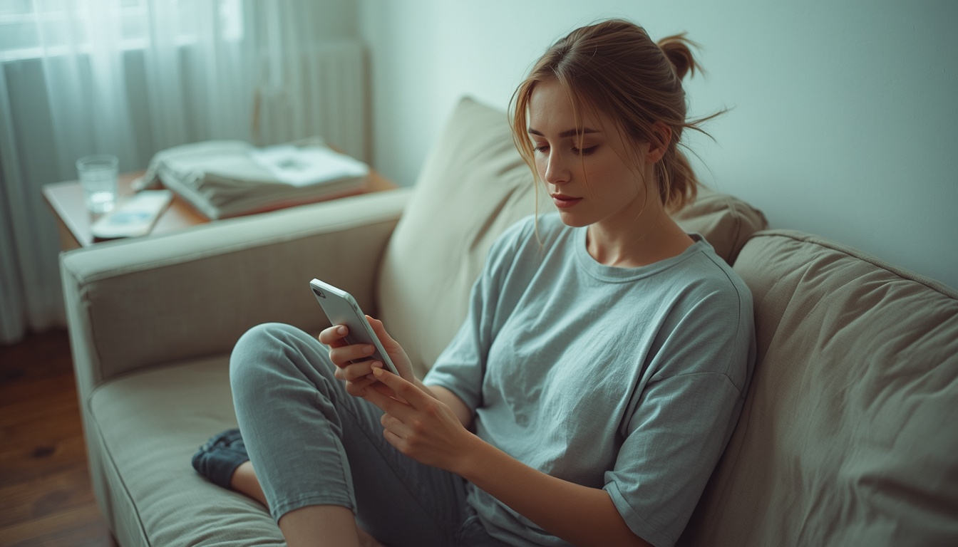 bmi calculator women: checking BMI results on a phone at home