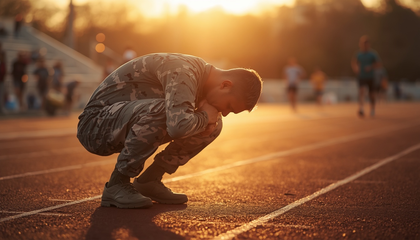apft body fat calculator: soldier finishing a morning run after tracking body composition progress