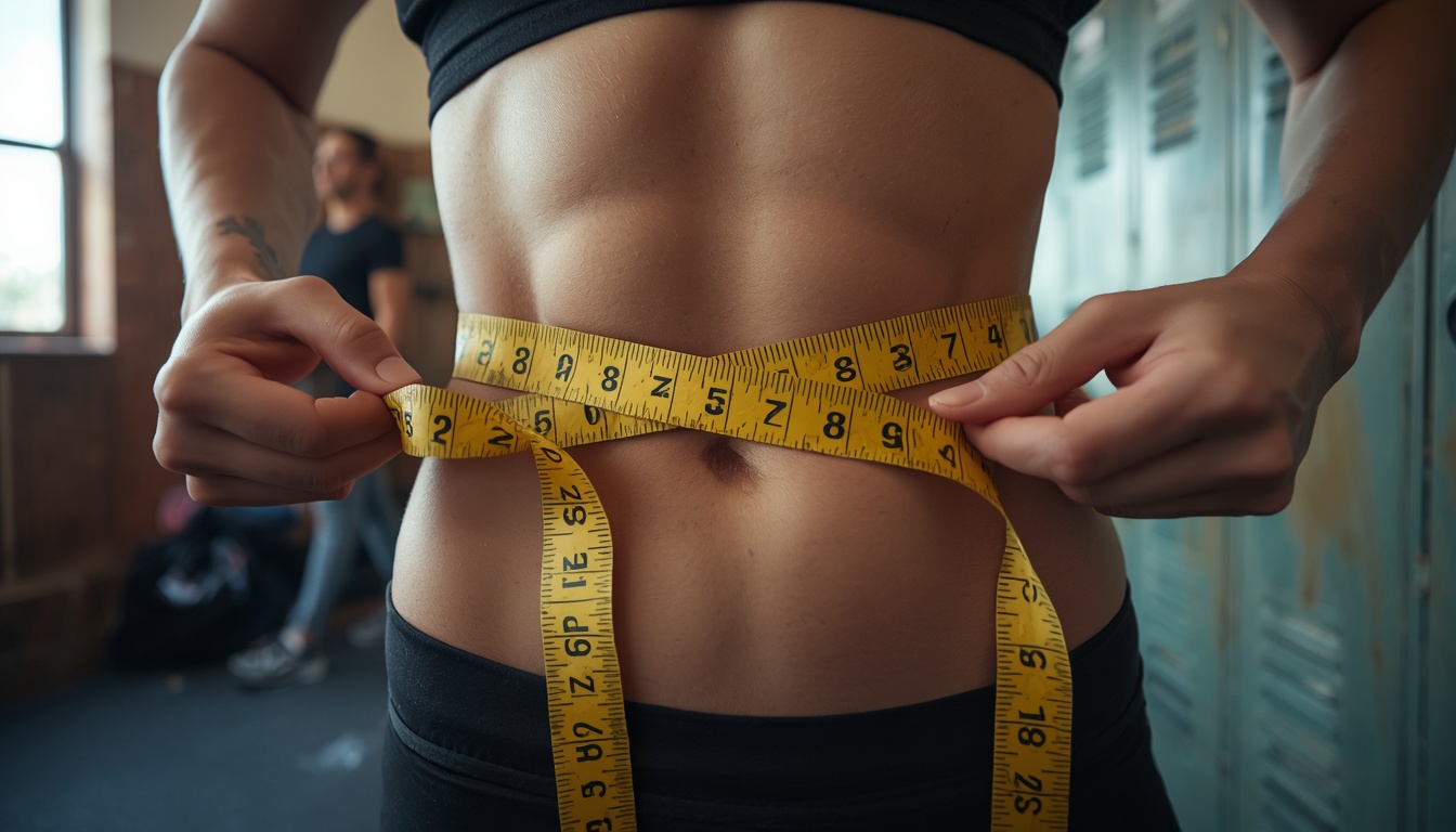 apft body fat calculator: close-up of neck and waist tape measurement for the classic Army tape test