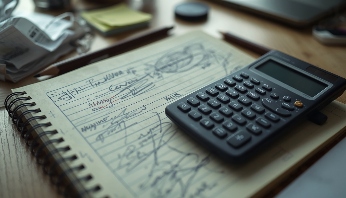 calculator for advanced math: graphing calculator resting on an open precalculus notebook
