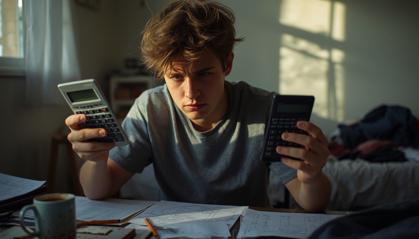 calculator for advanced math: student comparing scientific and graphing calculator options at a desk