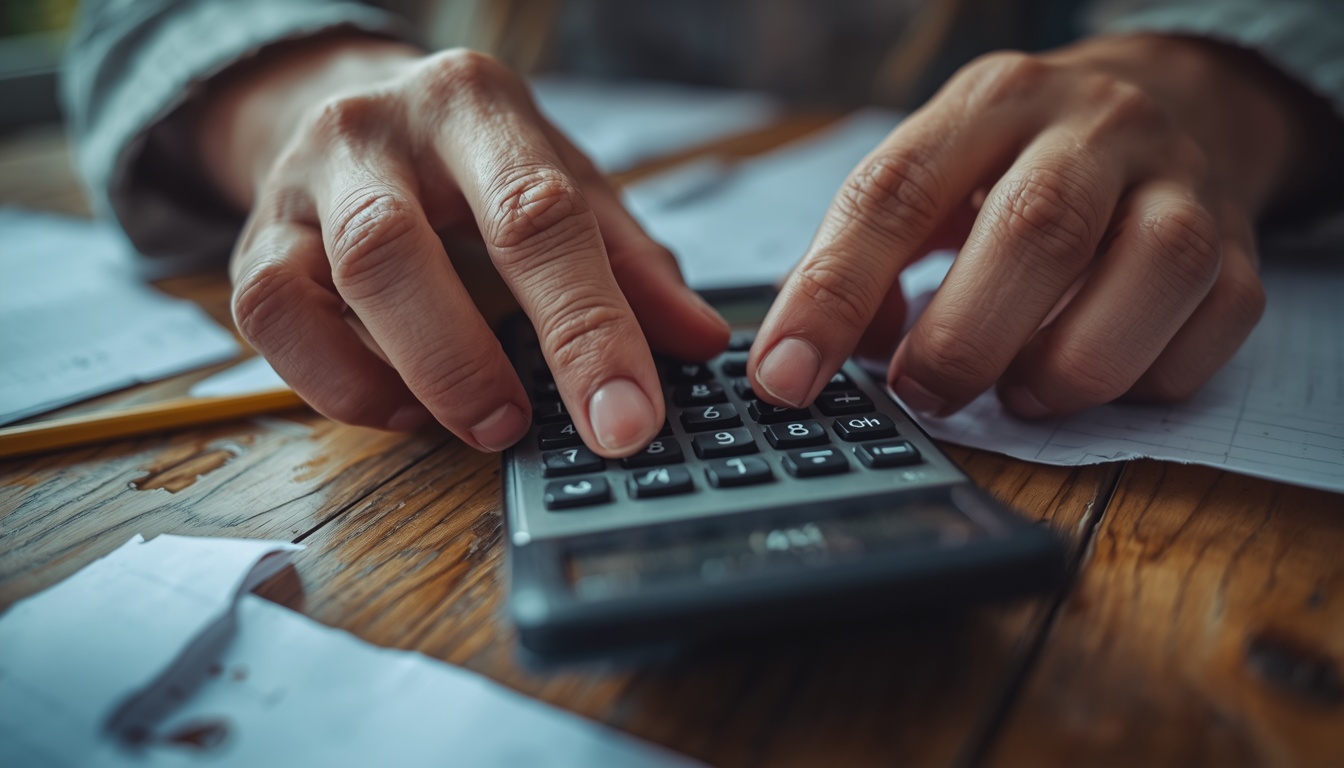 math calculator online free: hands entering a fraction into a scientific calculator keypad