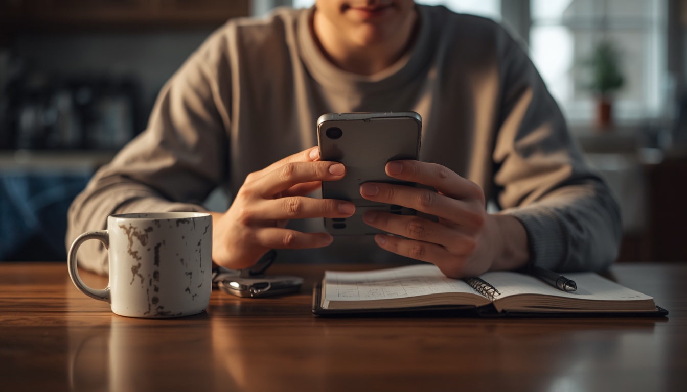 math calculator online free: person checking a calculation on a phone at a kitchen table