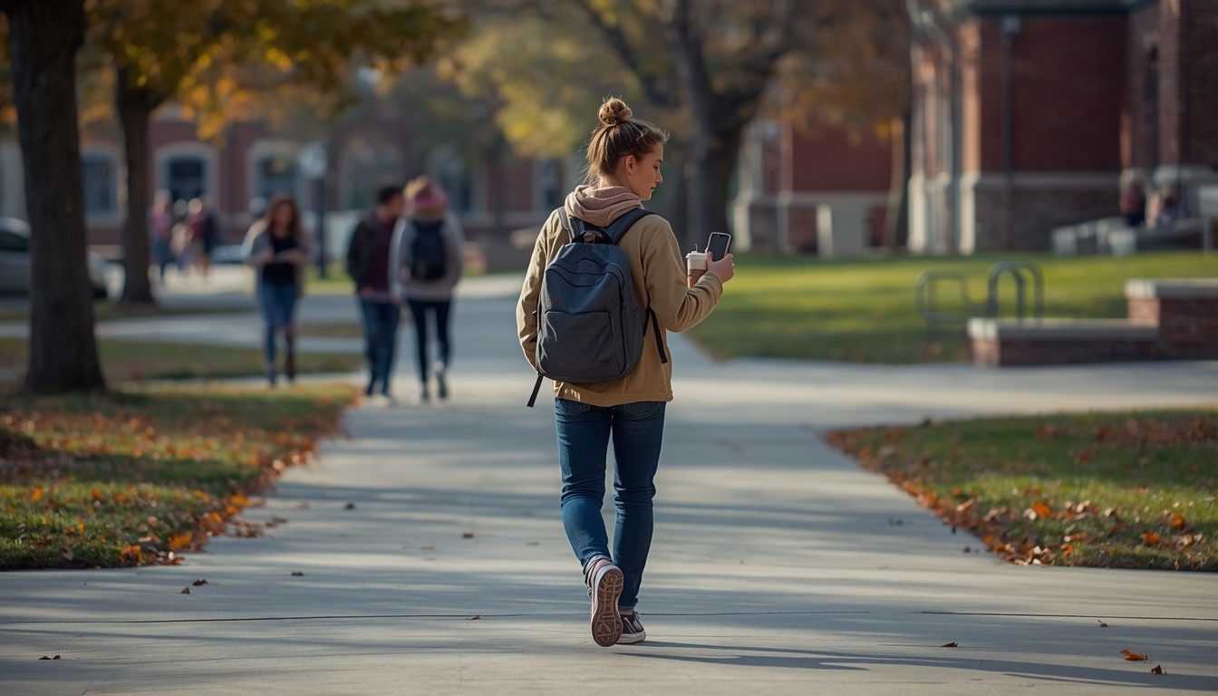 gpa calculator - college student walking across campus planning the next semester