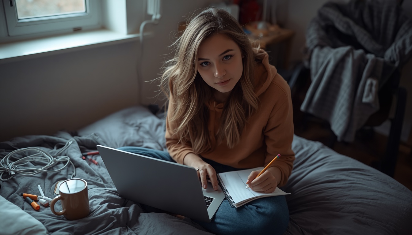 gpa calculator - student entering semester grades on a laptop in a dorm room